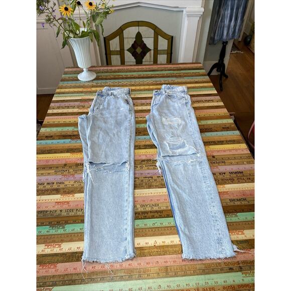 H&M Denim - & Denim By H&M Boyfriend Button Fly Jeans Straight Size 0 Blue Distressed LOT 2
